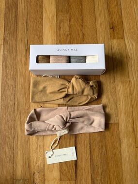 Quincy Mae Neutral Knot Headband Duo - Camel & Blush PLUS 4pack Baby Socks